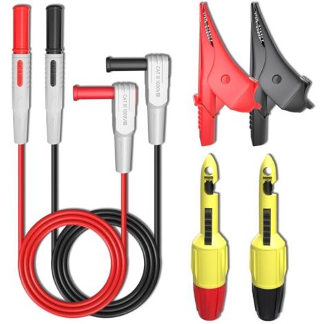 Kit de 6 Fils de Test Multimètre avec Pinces Crocodiles et Clips 4 mm pour Thermomètre et Voltmètre