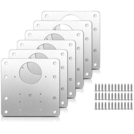 Kit de 6 Plaques de Réparation pour Charnières de Porte d'Armoire avec Vis Cachées en Acier Inoxydable