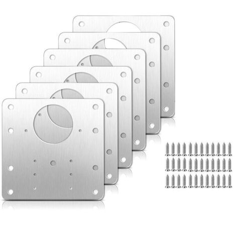 Kit de 6 Plaques de Réparation pour Charnières de Porte d'Armoire avec Vis Cachées en Acier Inoxydable