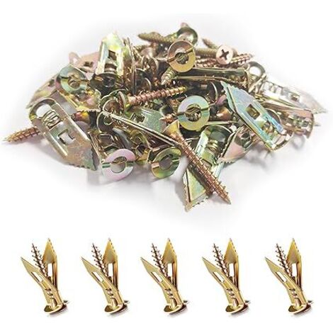 Kit de 60 chevilles auto-perceuses pour cloison sèche, chevilles à frapper plaquées zinc avec vis pour fixations de plaques de plâtre