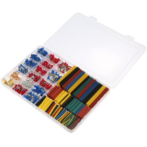 Kit de 678 câbles électriques pour voiture : 350 connecteurs et bornes + 328 gaines thermorétractables 2:1 en polyoléfine sans halogène, avec assortiment en boîte.