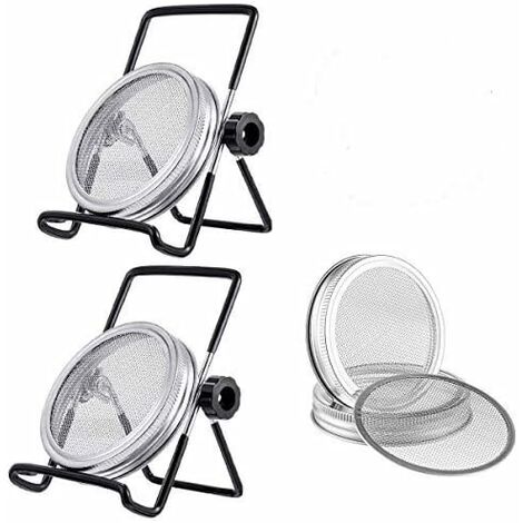 Kit de 6Pcs Couvercles Germination avec 4Pcs Couvercle à Germer Écran en Acier Inoxydable et 2Pcs Supports de Germination pour Graines à Germoir (Noir)