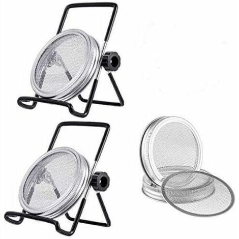 Kit de 6Pcs Couvercles Germination avec 4Pcs Couvercle à Germer Écran en Acier Inoxydable et 2Pcs Supports de Germination pour Graines à Germoir (Noir)