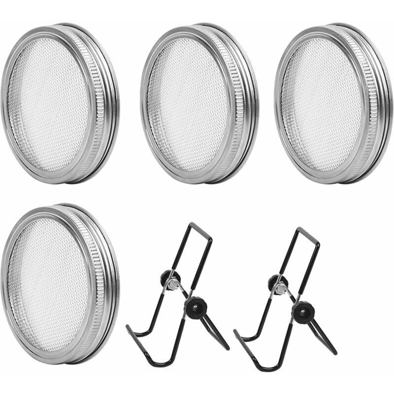 Kit de 6Pcs Couvercles Germination avec 4Pcs Couvercle à Germer Écran en Acier Inoxydable et 2Pcs Supports de Germination pour Graines à Germoir