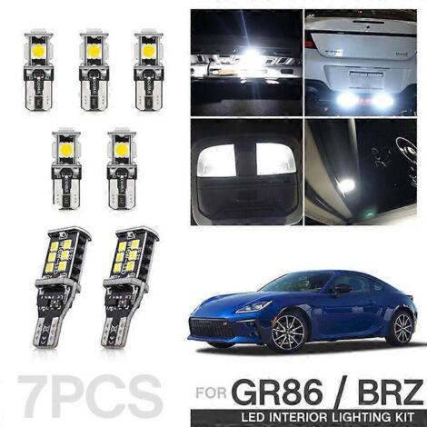 Kit de 7 feux arrière intérieurs à LED blanches pour Toyota BRZ GR86, LED SMD 5050 haute qualité, blanc froid 6000K.