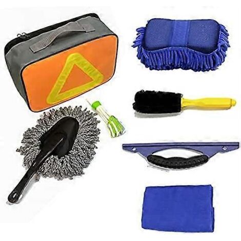 Kit de 7 outils de nettoyage auto : brosse pour pneus, brosse pour grilles d'aération, éponge chenille, essuie-glace