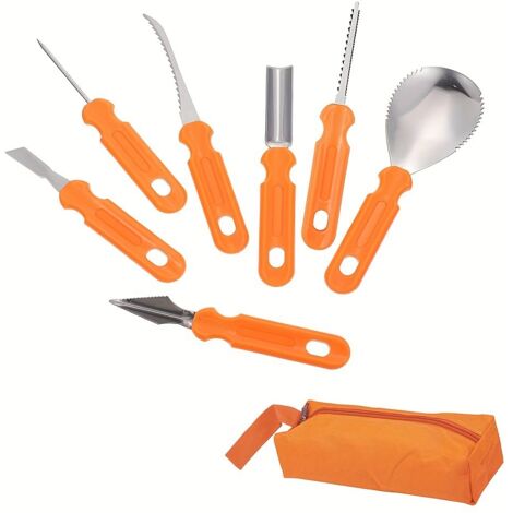 Kit de 7 Outils de Sculpture pour Citrouille Halloween - Couteaux en Acier Inoxydable pour Argile, DIY, Décoration et Pâtisserie