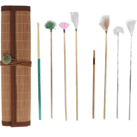 Kit de 7 Plumes de Nettoyage d'Oreille avec Tapis en Bambou - Détente, Massage et Élimination Profonde du Cérumen