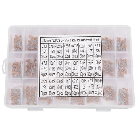 Kit de 720 condensateurs céramiques 24 valeurs 0.1uf à 100nf 50V avec boîte de rangement
