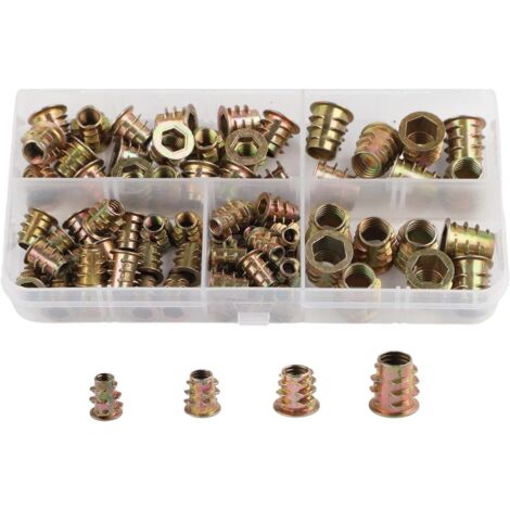 Kit de 75 pièces de vis hexagonales plaquées zinc pour assemblage du bois, finition dorée avec boîte de rangement M5-M8