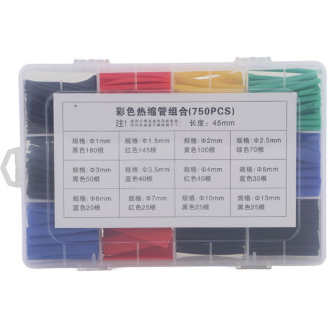 Kit de 750 Pièces de Gaines Thermorétractables 2:1 pour Câbles Électriques et Fils, Assortiment de Manchons Isolants
