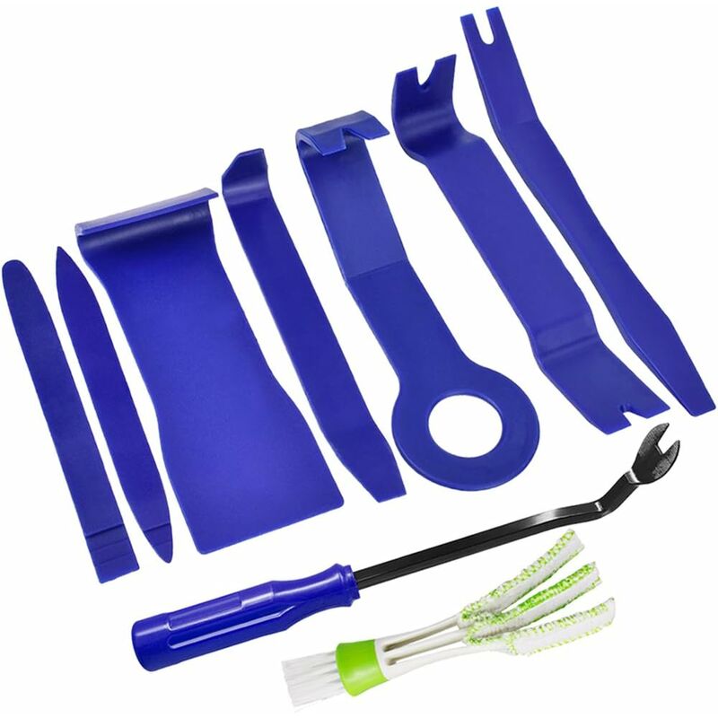 Joorrt - Kit de 8 outils de démontage de garnitures de voiture, autoradio, panneau de porte, outils d'installation avec 1 plumeau pour grille