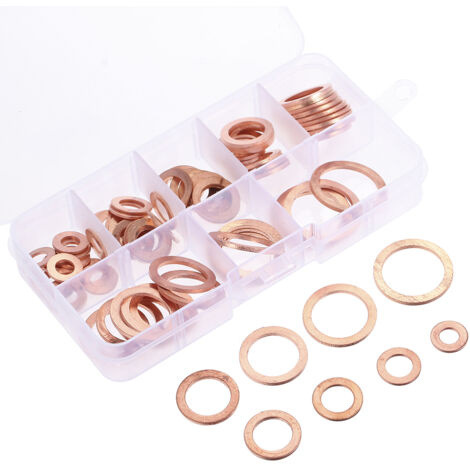 Kit de 80 arandelas planas de cobre macizo (8 tamaños, de M6 a M20) para accesorios de ferretería, con caja.