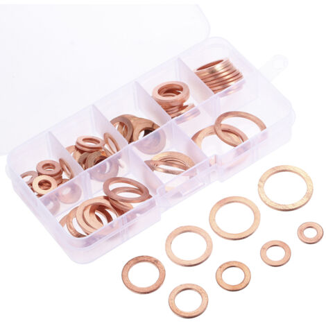 Kit de 80 arandelas planas de cobre macizo (8 tamaños, de M6 a M20) para accesorios de ferretería, con caja.