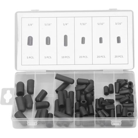 Kit de 80 bouchons d'aspiration en caoutchouc résistants à la chaleur, étanches, tailles 5/32 à 3/8 pouces, assortiment noir