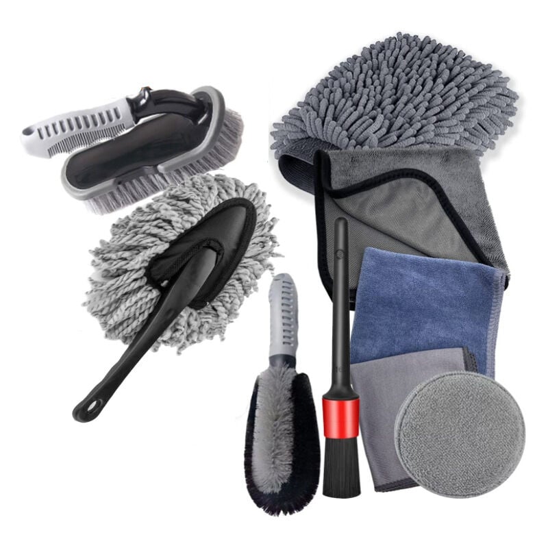 Kit de 9 brosses de nettoyage de voiture, brosse de nettoyage de voiture, brossage de détails de voiture, brosse de lavage de voiture, kit de