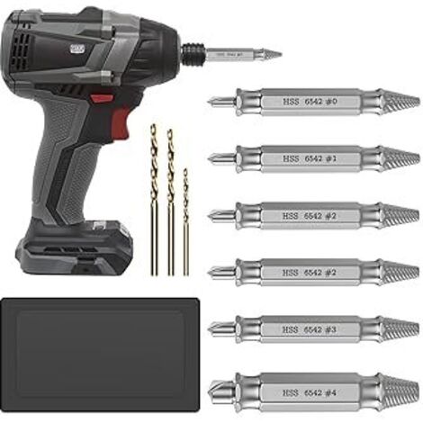 Kit de 9 extracteurs de vis, 6 extracteurs pour vis endommagées avec 3 mèches hélicoïdales, 63-65 HRC HSS 6542, outil d’extraction pour vis endommagées