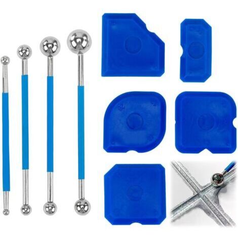 Kit de 9 Lisseur Joint Silicone, 4 Grattoir à Bille Métallique et 5 Lisseur Silicone, Outils de Calfeutrage pour Cuisine et Salle de Bain