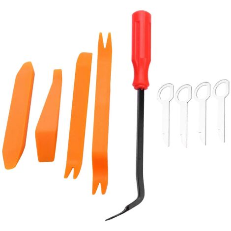 Kit de 9 outils de démontage de garnitures de voiture pour panneaux de porte et tableau de bord -