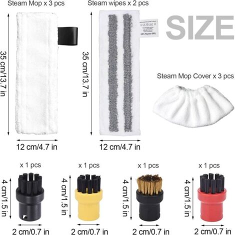 Kit de accesorios de 12 piezas compatible con las limpiadoras a vapor Kärcher EasyFix SC2, SC3, SC4 y SC5, que incluye mopas y cepillos de microfibra.