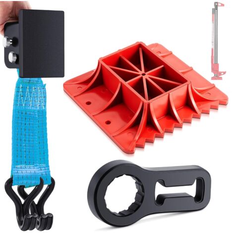 Kit de accesorios para gato de trinquete high-lift: Base de apoyo + Brida de soporte + Enganche RUEDAS