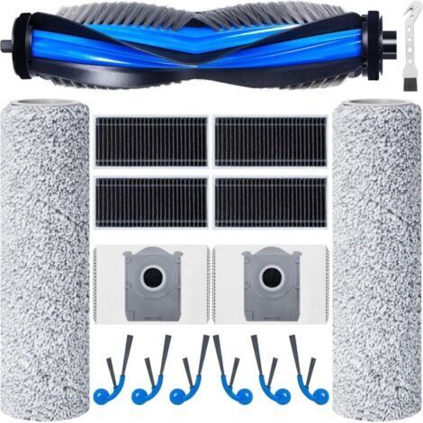 Kit de accesorios para la aspiradora robot Ecovacs Deebot T80 Omni/X8 PRO OMNI/X8 Omni: 1 cepillo giratorio, 2 rodillos de limpieza tipo mopa, 4 filtros, 6 cepillos laterales, 2 bolsas para el polvo.