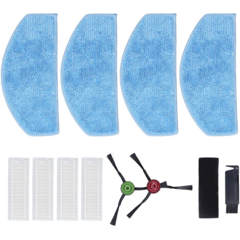 Kit de accesorios para la aspiradora robot Laresar Evol 3: filtros, cepillos laterales y paños de limpieza lavables.