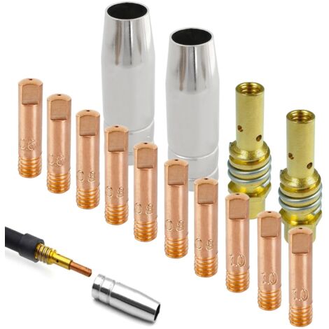 Kit de accesorios para soldadura a gas de 14 piezas, consumibles de desgaste para antorcha de soldadura MIG/MAG MB15AK, kit de accesorios, 2 boquillas de gas, 2 soportes para boquillas, 10 puntas de s