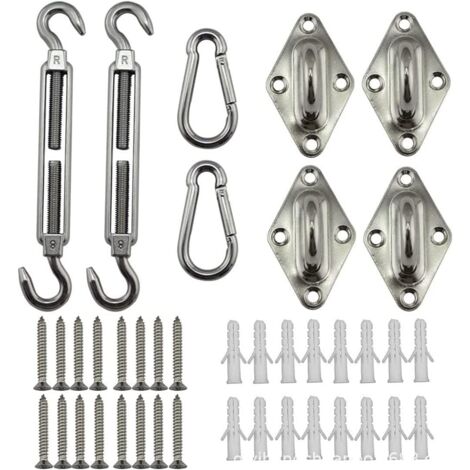 Kit de accesorios para toldo, kit de accesorios de montaje para toldo de acero inoxidable 304 para instalación de toldo triangular y rectangular, antioxidante, 40 piezas para toldo
