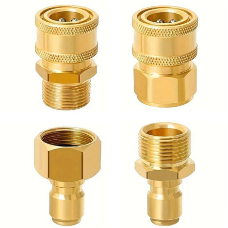 Kit de acoplamiento rápido para hidrolimpiadora, 4 acoplamientos rápidos M22 (14 mm) a 3/8 de pulgada, adaptadores de latón para hidrolimpiadora, manguera y bomba.