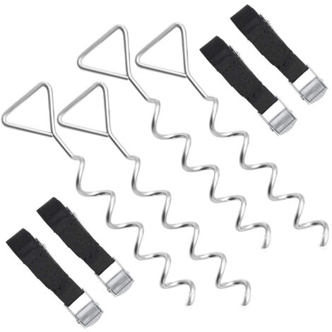 Kit de anclaje al suelo con estacas de trampolín en espiral, con estacas de hierro galvanizado, correas de poliéster, hebillas de acero