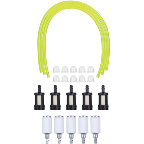 Kit de arranque rápido con filtro de combustible y mangueras para motosierra Poulan 12538108660: 5 filtros negros, 5 filtros blancos, 10 bombillas, 3 tubos amarillos.