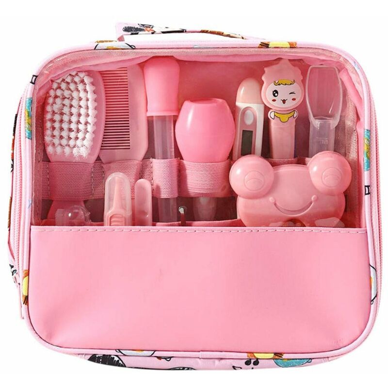 

Kit de aseo para bebes 13 PCS Kit de cuidado y cuidado de la salud para bebes Termometro Alimentador Aspirador nasal Cepillo de dientes para dedos