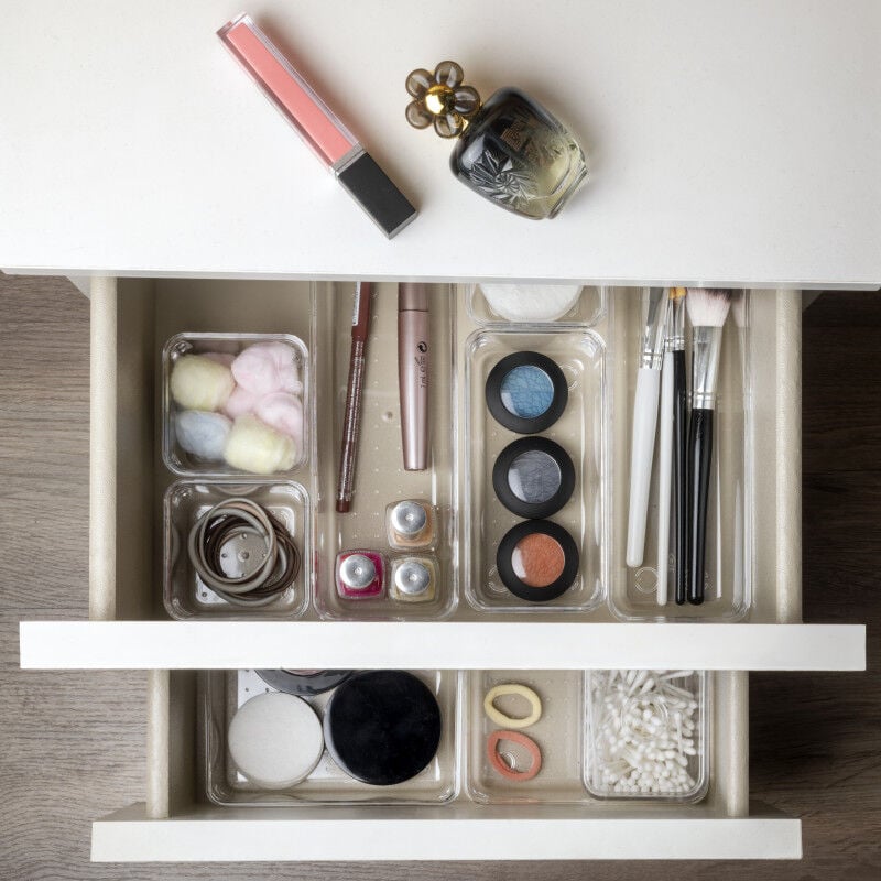 Emuca - 8145320 Kit de 10 seaux organisateurs Cube pour tiroirs, Plastique, Transparent