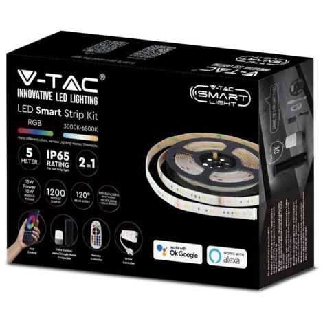 Kit de bande LED V-TAC 15 W/m 90 LED/m RVB + 3 en 1 5 m Google/Alexa IP65
