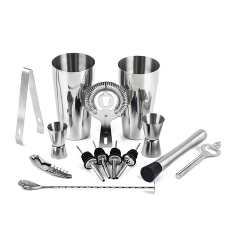 Kit de barman de mixologie, ensemble de shakers à Cocktail avec Boston Shaker/Jigger/verseurs, outil de Bar domestique pour le mélange de boissons, 14 pièces/ensemble, Argent