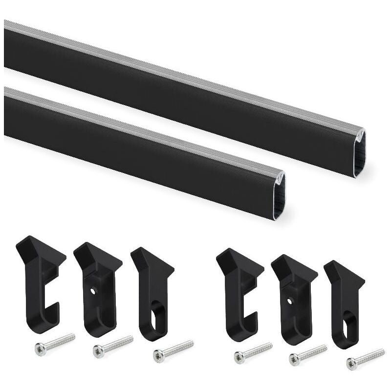 

kit de barra para armario silk, 1,15 m, pintado negro, aluminio y plástico - Emuca