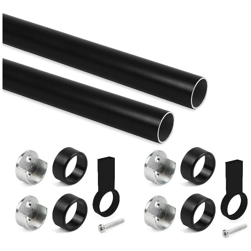 

kit de barra para armario redonda ø28, 1,15 m, pintado negro, aluminio y zamak - Emuca