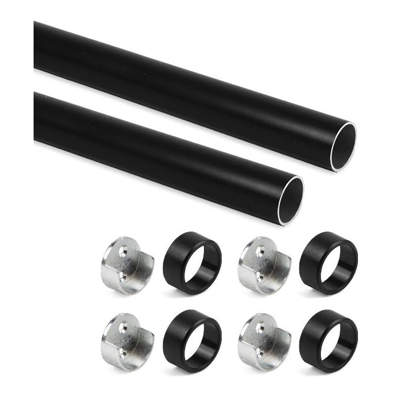 

kit de barra para armario redonda ø28, 0,75 m, pintado negro, aluminio y zamak - Emuca