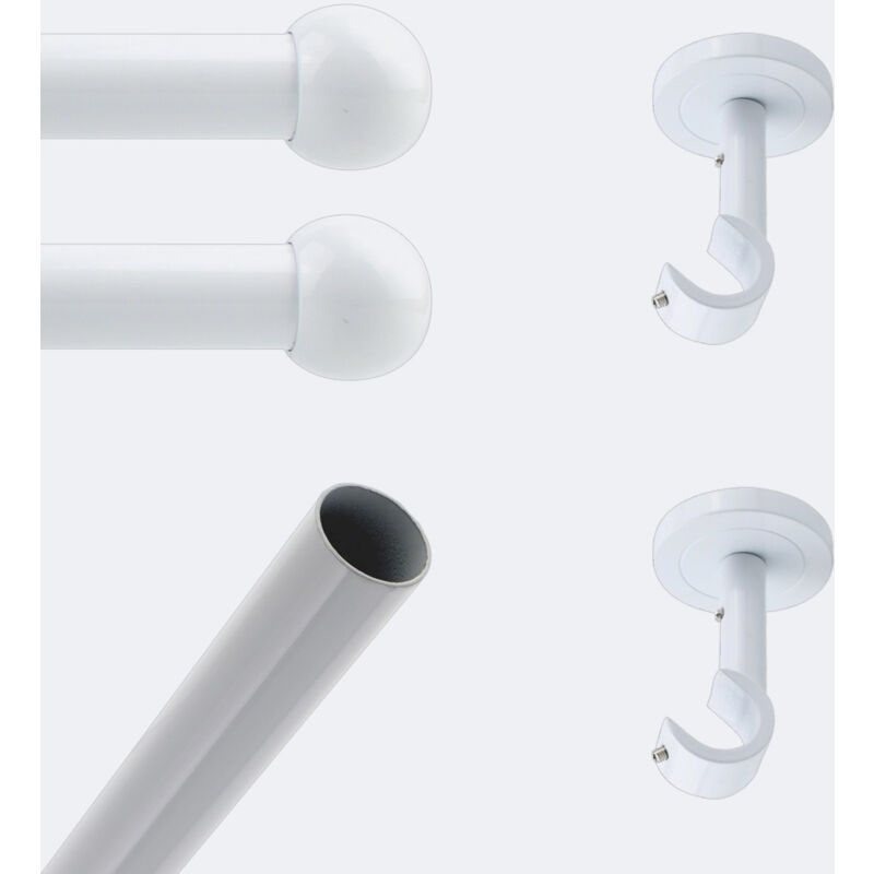 Boulet - Kit de barre à rideaux 1m50 20mm - Plafond - Boule Blanc