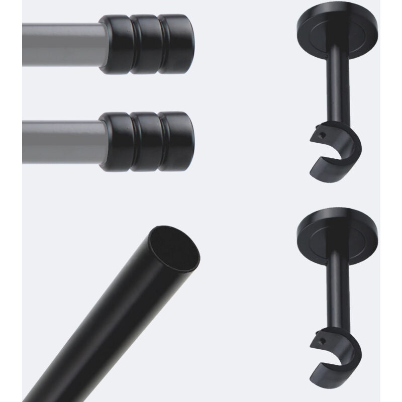 Boulet - Kit de barre à rideaux 2m00 20mm - Mur - Cylindre 2ST Noir Mat