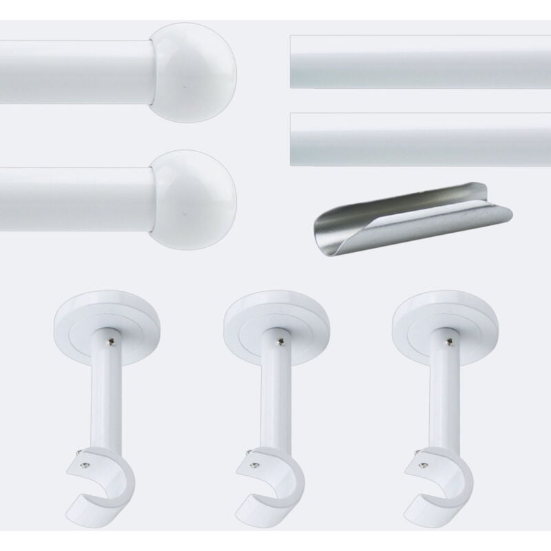 Boulet - Kit de barre à rideaux 3m00 20mm - Mur - Boule Blanc