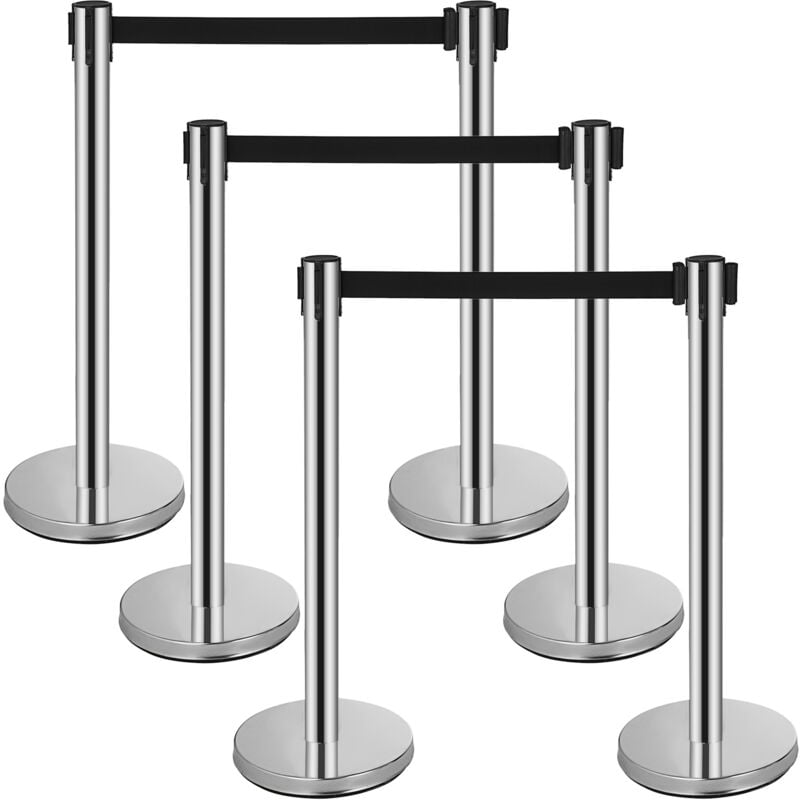 Vevor - Kit de barrieres de file deattente lot de 6, acier au carbone durable, revetement cuit, ceinture retractable de 6,6 pieds, base robuste,