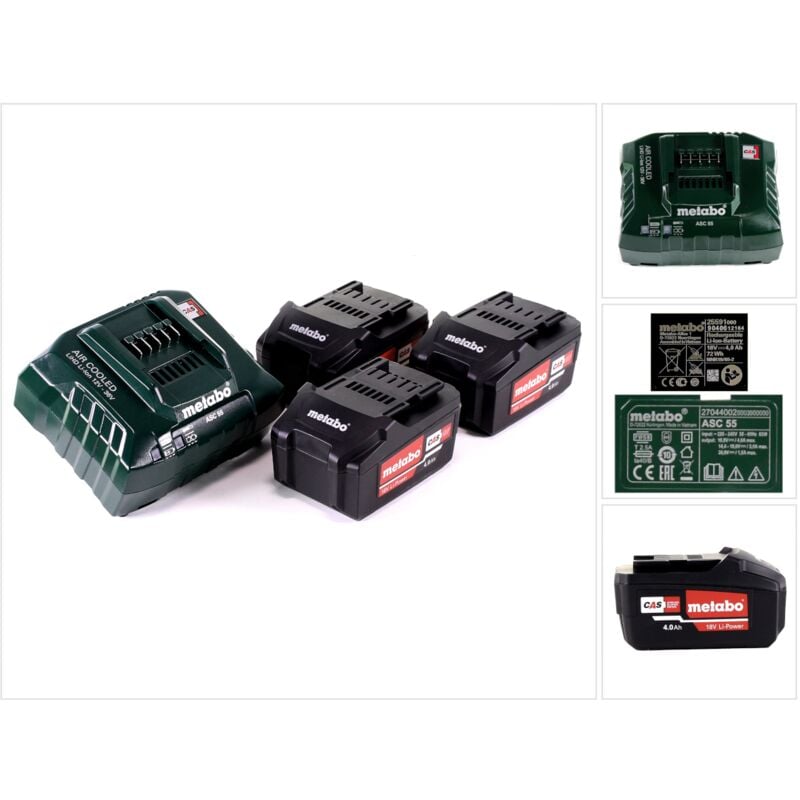 Metabo - Set de base 3x bloc batterie Li-Power 18 v 4,0 Ah cas Li-Ion + chargeur asc 55 ( 685049000 )