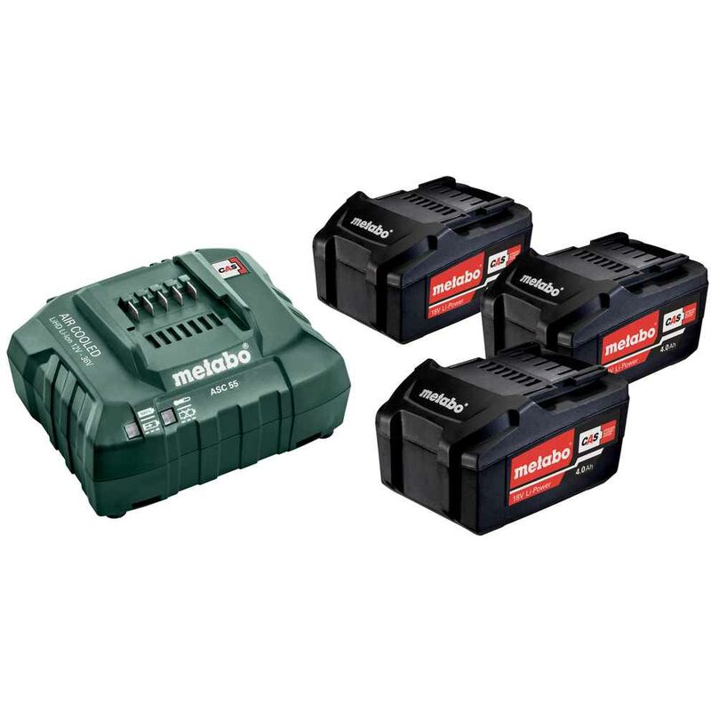Metabo - Pack énergie 18 v Pack 3 Batteries 4,0 Ah Li-Power + Chargeur rapide - asc 55, coffret Metaloc
