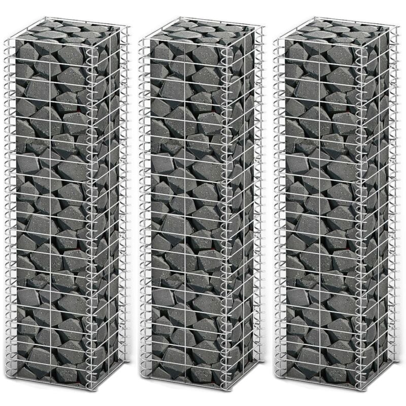 Jeu de panier de gabion 3 pcs Fil galvanisé 25x25x100 cm Vidaxl
