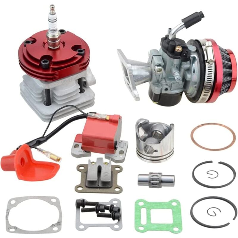 Coocheer - Kit de bobine d'allumage cylindre rouge 44 mm, filtre à air de carburateur, grand alésage 53 cc 54 cc, kit supérieur de piston pour moteur
