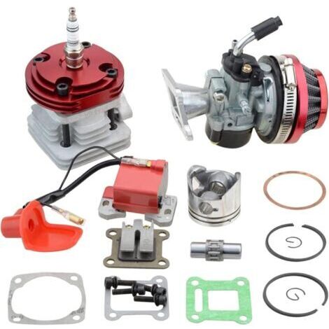 Kit de bobine d'allumage cylindre rouge 44 mm, filtre à air de carburateur, grand alésage 53 cc 54 cc, kit supérieur de piston pour moteur 2 temps 47 cc 49 cc, vélo de poche, VTT, quad