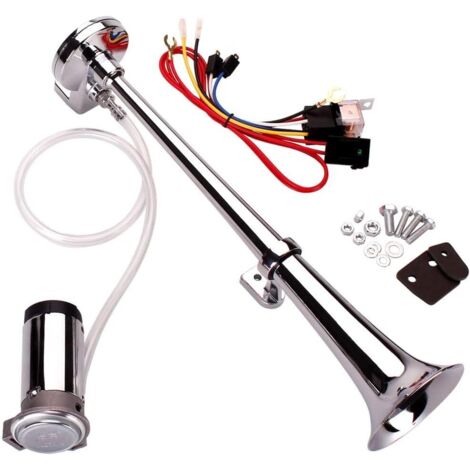 Kit de bocina de aire de 12 V 150 dB, Super Loud de 45 centímetros Cromo Zinc Trompeta Trompeta Camión Bocina con compresor para cualquier vehículo de 12 V