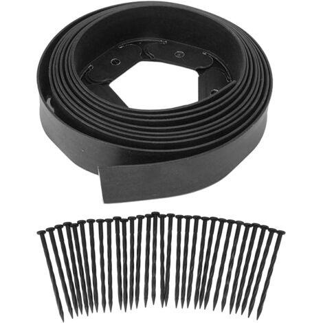 Kit de bordure paysagère, bordure de pelouse comprenant 30 pointes, bordure de jardin en PE pour l'aménagement paysager des jardins de fleurs, pelouse, noir, 5cm x 5cm x 5m